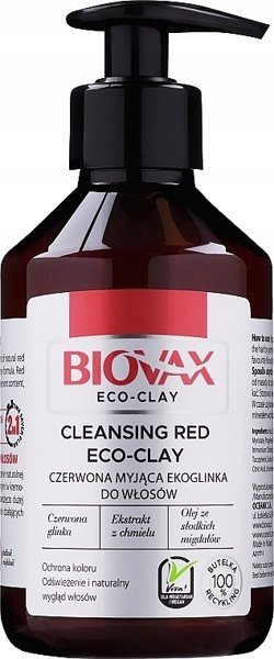Biovax czerwona myjąca ekoglinka do włosów 200ml