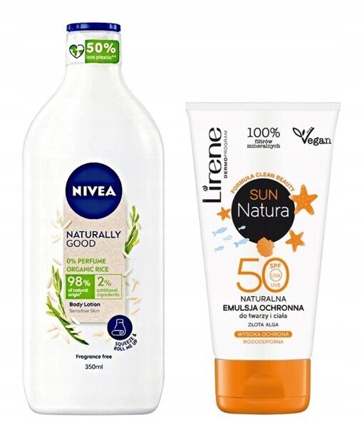 Emulsja do opalania spf50 z algami + balsam Nivea zestaw do mycia ciała 