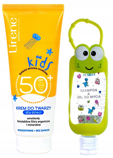 Krem spf50 przeciwsłoneczny z minerałami Lirene kids + żel szampon zestaw 