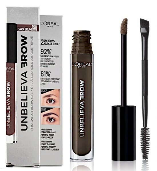 Loreal Unbelieva żel do brwi z pędzelkiem 108 Dark Brunette Ciemny brąz