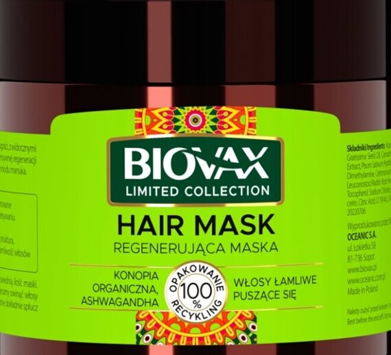 Maska do włosów z ashwagandą i konopią regenerująca  Biovax Hair Mask